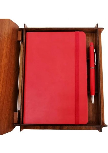 Ahşap Kutulu Defter Kalem Dekoratif lik