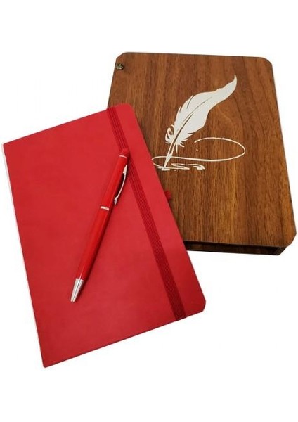 Ahşap Kutulu Defter Kalem Dekoratif lik