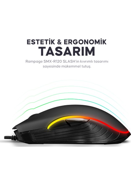 SMX-R120 SLASH 4800 dpi RGB Ledli Makrolu Gaming Oyuncu Mouse