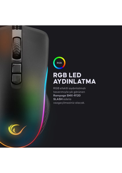 SMX-R120 SLASH 4800 dpi RGB Ledli Makrolu Gaming Oyuncu Mouse