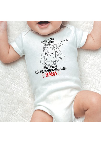 Özel Tasarım Sen Benim Süper Kahramanımsın Baba Baskılı Organik Pamuk Çıtçıtlı Kısa Kollu Body