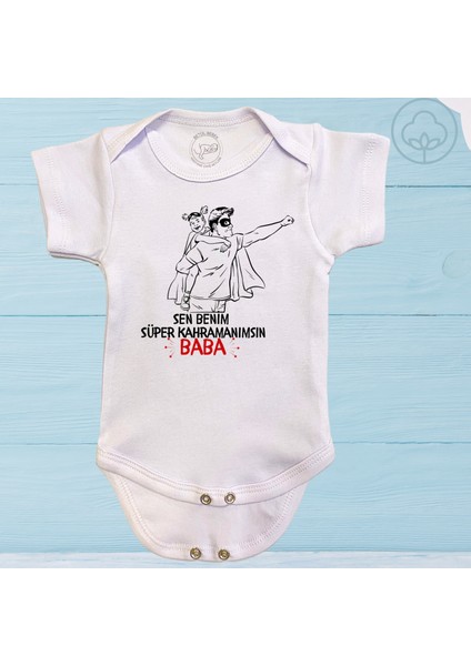 Özel Tasarım Sen Benim Süper Kahramanımsın Baba Baskılı Organik Pamuk Çıtçıtlı Kısa Kollu Body fiyatları