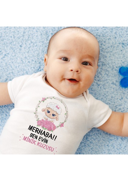 Evin Minik Kuzusu Baskılı Organik Pamuk Çıtçıtlı Bebek Body Zıbını