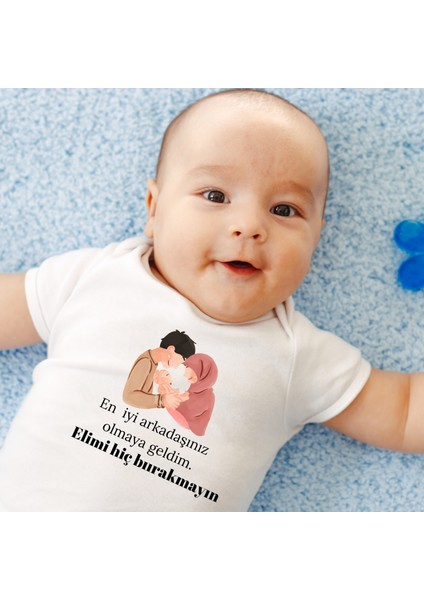 Elimi Hiç Bırakmayın Baskılı Organik Pamuk Çıtçıtlı Bebek Body Zıbın