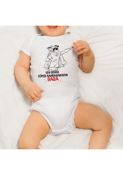 Özel Tasarım Sen Benim Süper Kahramanımsın Baba Baskılı Organik Pamuk Çıtçıtlı Kısa Kollu Body modelleri
