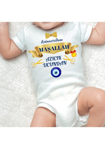 Maşallah Azıcık Ucundan Sünnet Oldum Baskılı Çıtçıtlı Organik Pamuk Bebe Zıbın