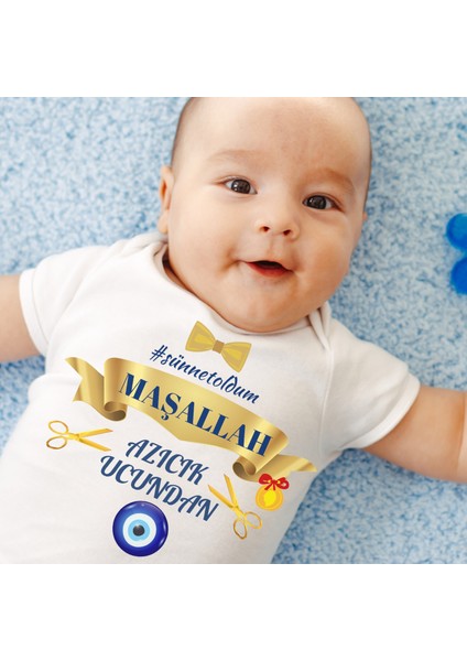 Maşallah Azıcık Ucundan Sünnet Oldum Baskılı Çıtçıtlı Organik Pamuk Bebe Zıbın modelleri