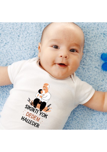Sıkıntı Yok Dedem Halleder Organik Pamuk Çıtçıtlı Kısa Kollu Bebek Body Zıbın