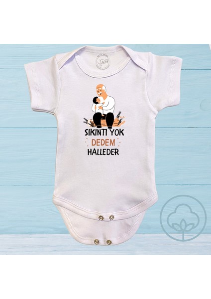 Sıkıntı Yok Dedem Halleder Organik Pamuk Çıtçıtlı Kısa Kollu Bebek Body Zıbın