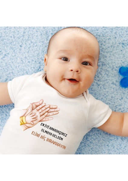 Elimi Hiç Bırkamayın Baskılı Organik Pamuk Çıtçıtlı Bebek Body Zıbın