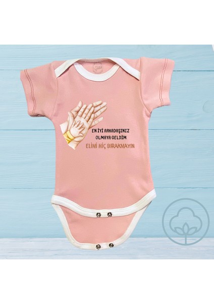 Elimi Hiç Bırkamayın Baskılı Organik Pamuk Çıtçıtlı Bebek Body Zıbın