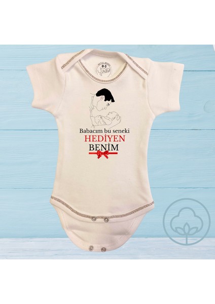 Babacım Bu Seneki Hediyen Benim Organik Pamuk Çıtçıtlı Bebek Body Zıbın