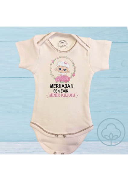 Evin Minik Kuzusu Baskılı Organik Pamuk Çıtçıtlı Bebek Body Zıbını