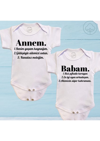 Bebek Annem ve Babam Yazılı Organik Pamuk Kısa Kollu Bebek 2li Body Zıbın