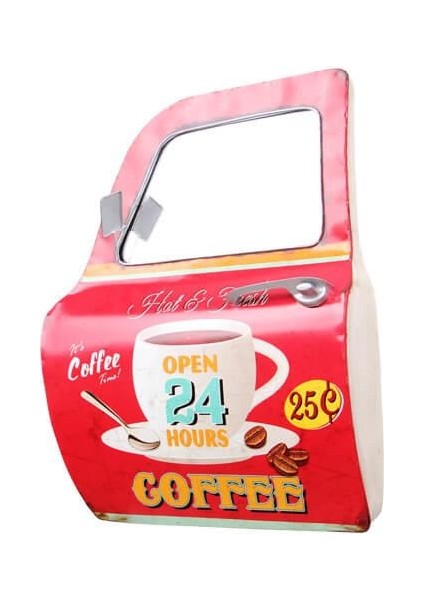 Dekoratif Coffee Temalı Kırmızı Araba Kapısı Ayna Hediyelik