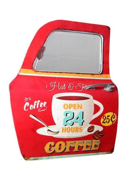 Dekoratif Coffee Temalı Kırmızı Araba Kapısı Ayna Hediyelik