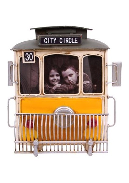 Dekoratif Metal Çerçeve Tramvay Temalı Vintage Hediyelik