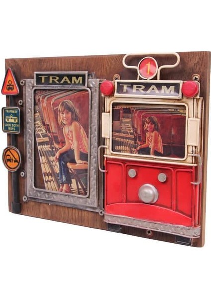 Dekoratif Metal Çerçeve Tramvay Dekorlu Vintage Hediyelik