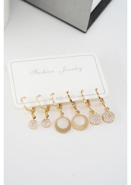 Kadın Zirkon Taşlı Sallantılı Oval Figürlü Klipsli 6'lı Küpe Seti fiyatları