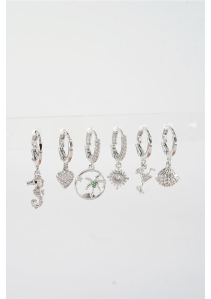 Kadın Vip Seri Mix Zirkon Taşlı 6'lı Küpe Seti