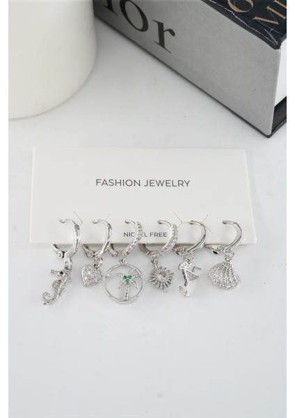 Kadın Vip Seri Mix Zirkon Taşlı 6'lı Küpe Seti fiyatları