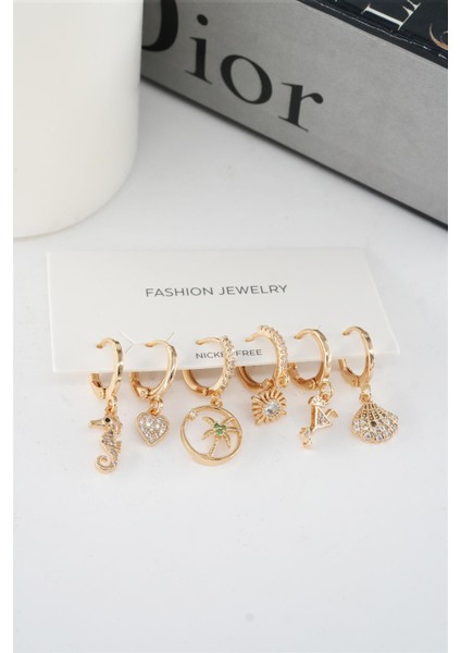 Kadın Vip Seri Mix Zirkon Taşlı 6'lı Küpe Seti fiyatları