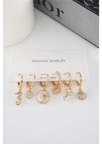 Kadın Vip Seri Mix Zirkon Taşlı 6'lı Küpe Seti modelleri