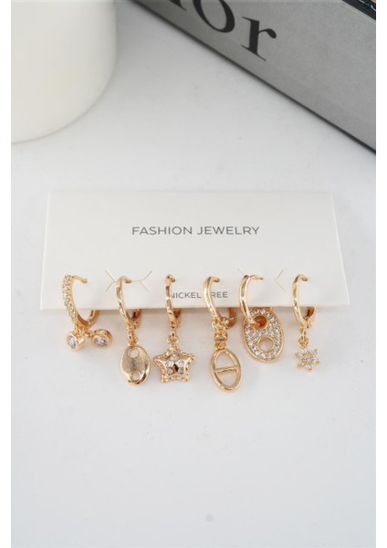 Kadın Vip Seri Mix Zirkon Taşlı 6'lı Küpe Seti fiyatları