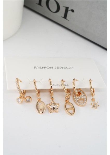 Kadın Vip Seri Mix Zirkon Taşlı 6'lı Küpe Seti fırsatları