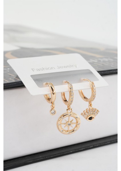 Kadın Vip Seri Zirkon Taşlı 3'lü Küpe