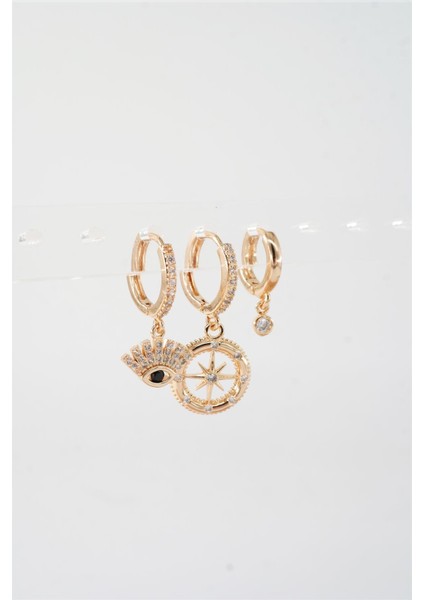 Kadın Vip Seri Zirkon Taşlı 3'lü Küpe modelleri