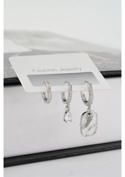 Kadın Vip Seri Zirkon Taşlı 3'lü Küpe