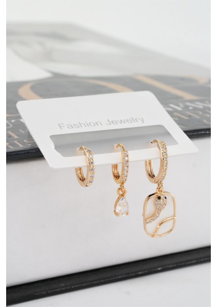 Kadın Vip Seri Zirkon Taşlı 3'lü Küpe