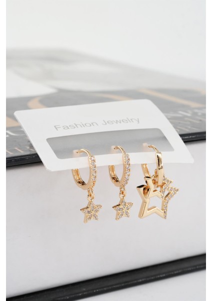 Kadın Vip Seri Zirkon Taşlı 3'lü Küpe