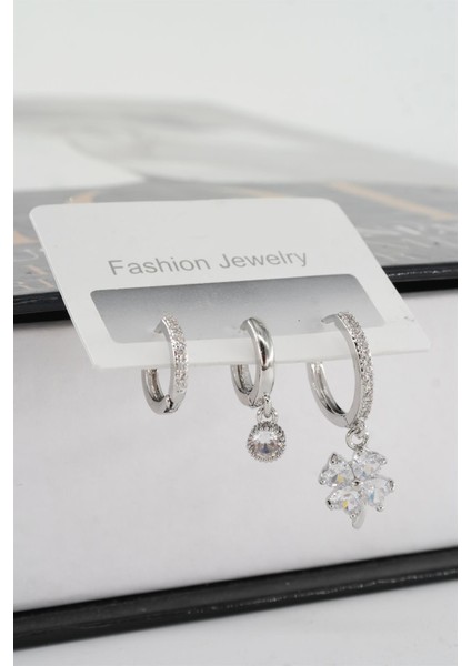 Kadın Vip Seri Zirkon Taşlı 3'lü Küpe