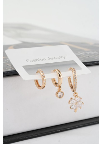 Kadın Vip Seri Zirkon Taşlı 3'lü Küpe