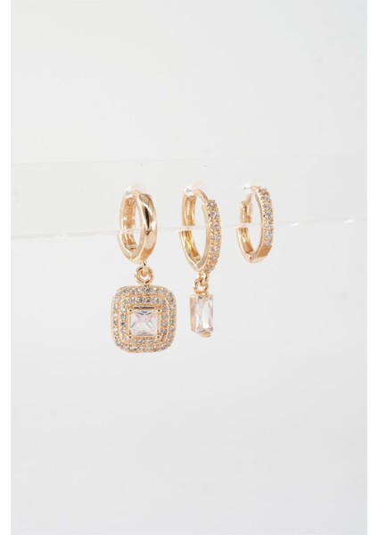 Kadın Vip Seri Zirkon Taşlı 3'lü Küpe