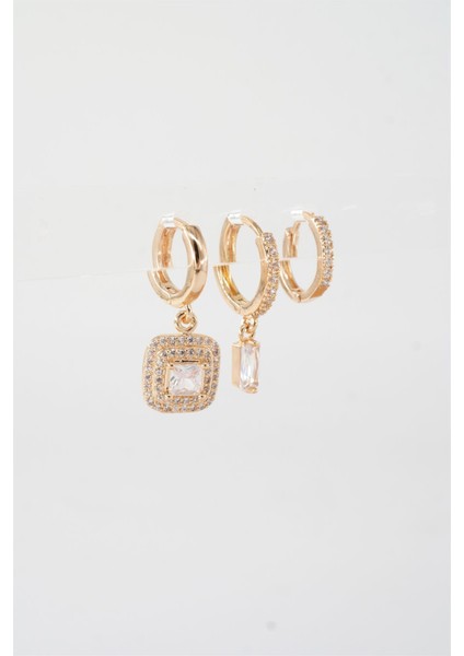 Kadın Vip Seri Zirkon Taşlı 3'lü Küpe modelleri