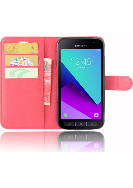 Samsung Galaxy Xcover 4s/xcover Için Litchi Cilt Cüzdan Deri Koruma Kılıfı 4 G390F - Kırmızı (Yurt Dışından)