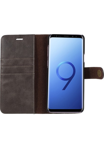 Samsung Galaxy S9+ SM-G965 Koruyucu Telefon Kılıfı Söndürülebilir 2'si 1'e Bölünmüş Deri Flip Kapak Cüzdan-Gri (Yurt Dışından)