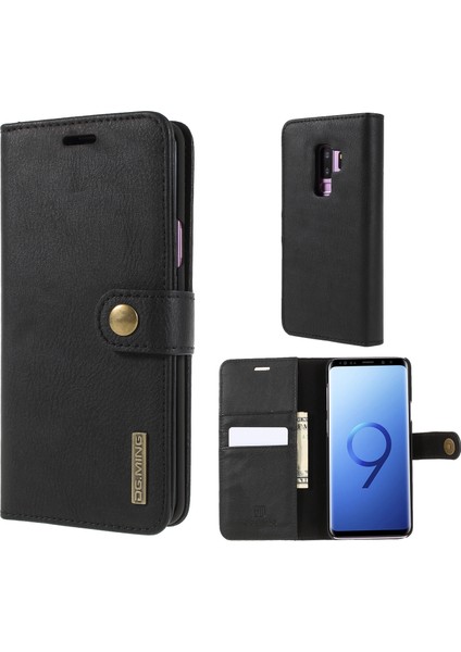 Samsung Galaxy S9+ SM-G965 Koruyucu Telefon Kılıfı Söndürülebilir 2'si 1'e Bölünmüş Deri Flip Kapak Cüzdan-Siyah (Yurt Dışından)