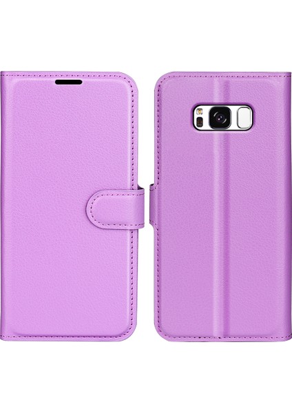 Samsung Galaxy S8 Litchi Için Folio Flip Cüzdan Stand Tasarım - Mor (Yurt Dışından)