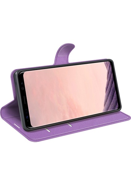Samsung Galaxy S8 Litchi Için Folio Flip Cüzdan Stand Tasarım - Mor (Yurt Dışından)