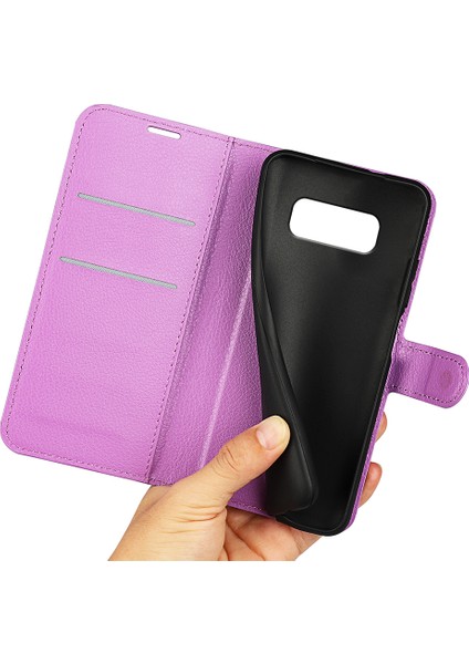 Samsung Galaxy S8 Litchi Için Folio Flip Cüzdan Stand Tasarım - Mor (Yurt Dışından)