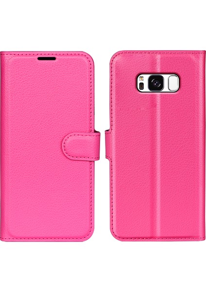 Samsung Galaxy S8 Litchi Için Folio Flip Cüzdan Stand Tasarımı ile Deri Deri Stand Kılıfı - Rose (Yurt Dışından)
