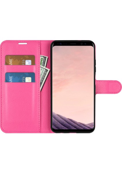 Samsung Galaxy S8 Litchi Için Folio Flip Cüzdan Stand Tasarımı ile Deri Deri Stand Kılıfı - Rose (Yurt Dışından) fiyatları