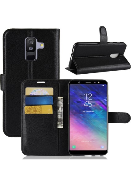 Samsung Galaxy A6+ - Siyah Için Litchi Cilt Pu Deri Manyetik Cüzdan Stand Stand Stand Stand Stand Stand Stand Stand Stand Stand Stand Stand Stand Stand Stand Stand Stand Standı (Yurt Dışından)