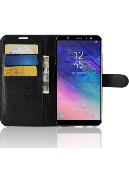 Samsung Galaxy A6+ - Siyah Için Litchi Cilt Pu Deri Manyetik Cüzdan Stand Stand Stand Stand Stand Stand Stand Stand Stand Stand Stand Stand Stand Stand Stand Stand Stand Standı (Yurt Dışından)