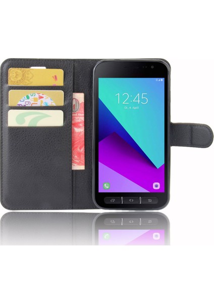 Samsung Galaxy Xcover 4s/xcover Için Litchi Cilt Cüzdan Deri Stand Kılıfı 4 G390F - Siyah (Yurt Dışından)