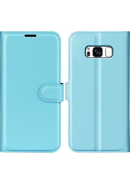 Samsung Galaxy S8 Litchi Için Folio Flip Cüzdan Stand Tasarımı ile Deri Deri Stand Kılıfı - Bebek Mavisi (Yurt Dışından)